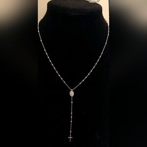 DYADEMA fine 925 Sterling Silver Italy Rosary Necklace  Cross Chain Dainty New